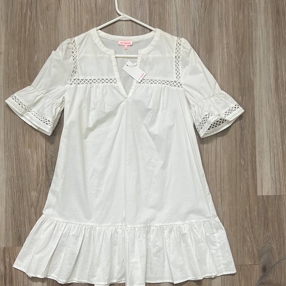 NWT Re:Named White Flare mini dress: shirt sleeve ruffles midi dress: size large